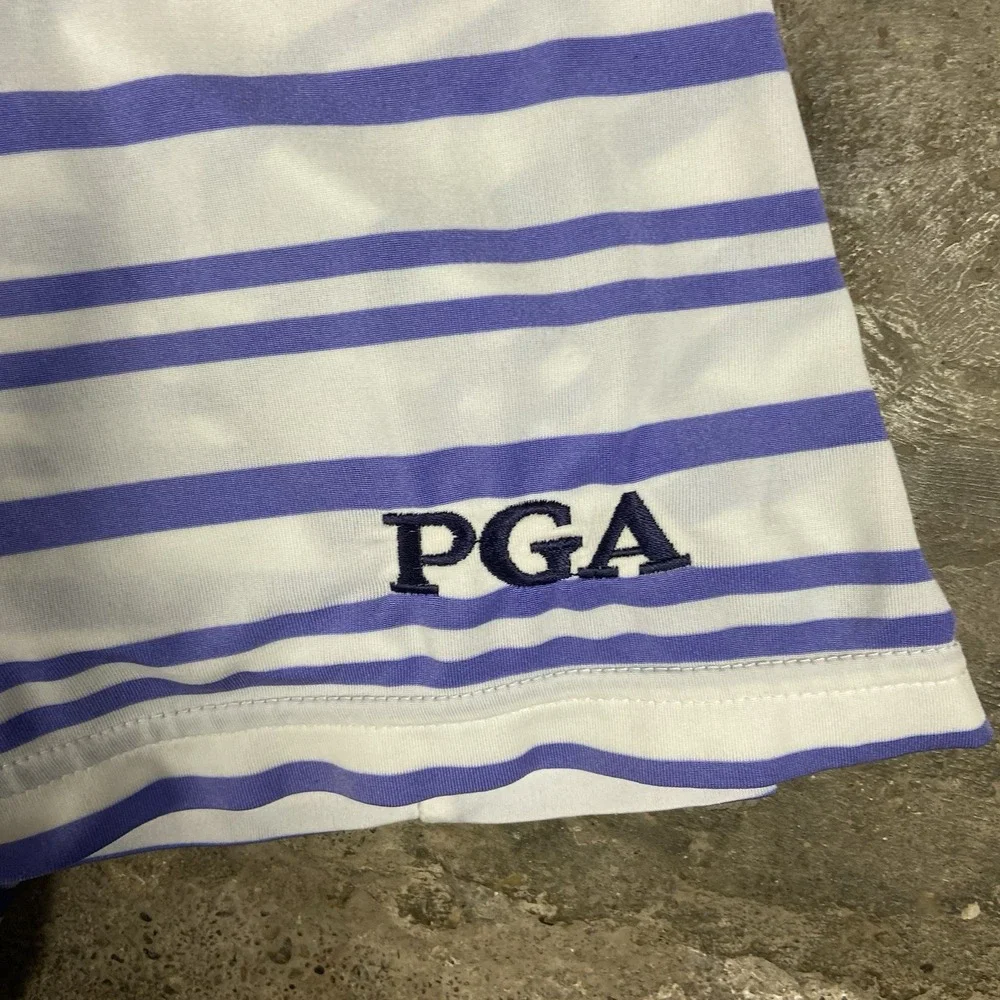 RLX Ralph Lauren Polo Shirt Size XXL Purple Strip PGA Crest Logo Golfing Wear